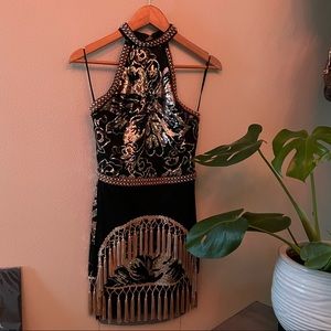 12th Tribe Sequin and Fringe Halter dress